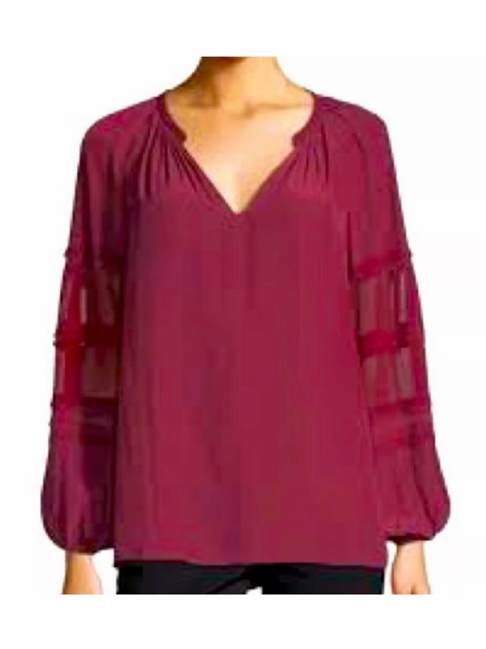Ramy Brook Rae Blouse Burgundy  Sheer Sleeve Small